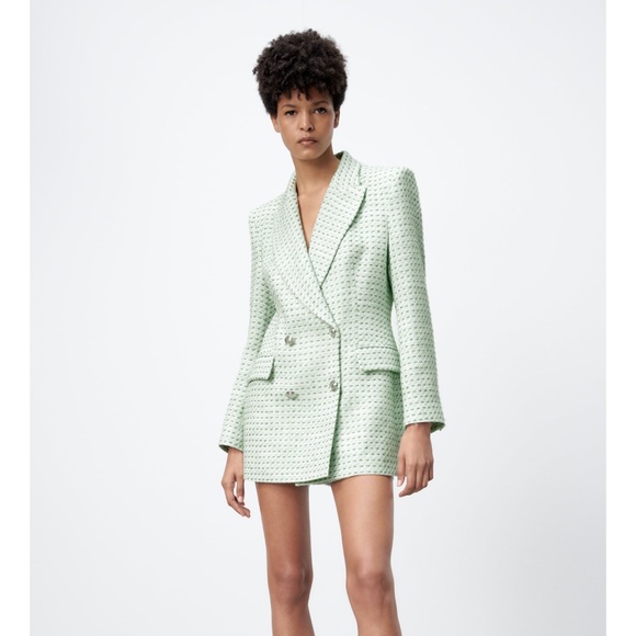 ZARA 2 Piece Textured Double Breastex Check Blazer And Structured Skirt - Picture 7 of 12